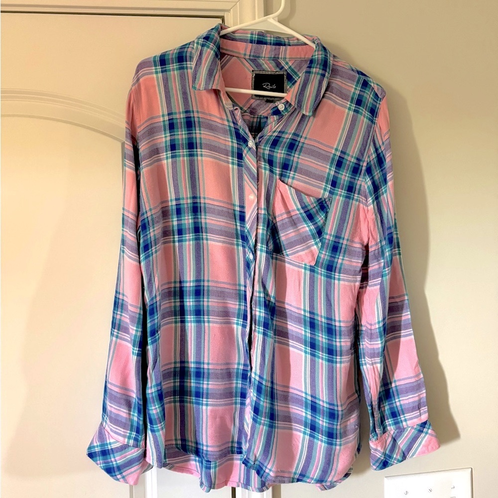 RAILS Plaid Button down Rayon Size L Pink/purple